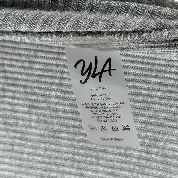 YOUNGLA Silver Cloud Cardigan Sweater Button Front V-Neck S/M Gray Ribbed Knit - Picture 6 of 6